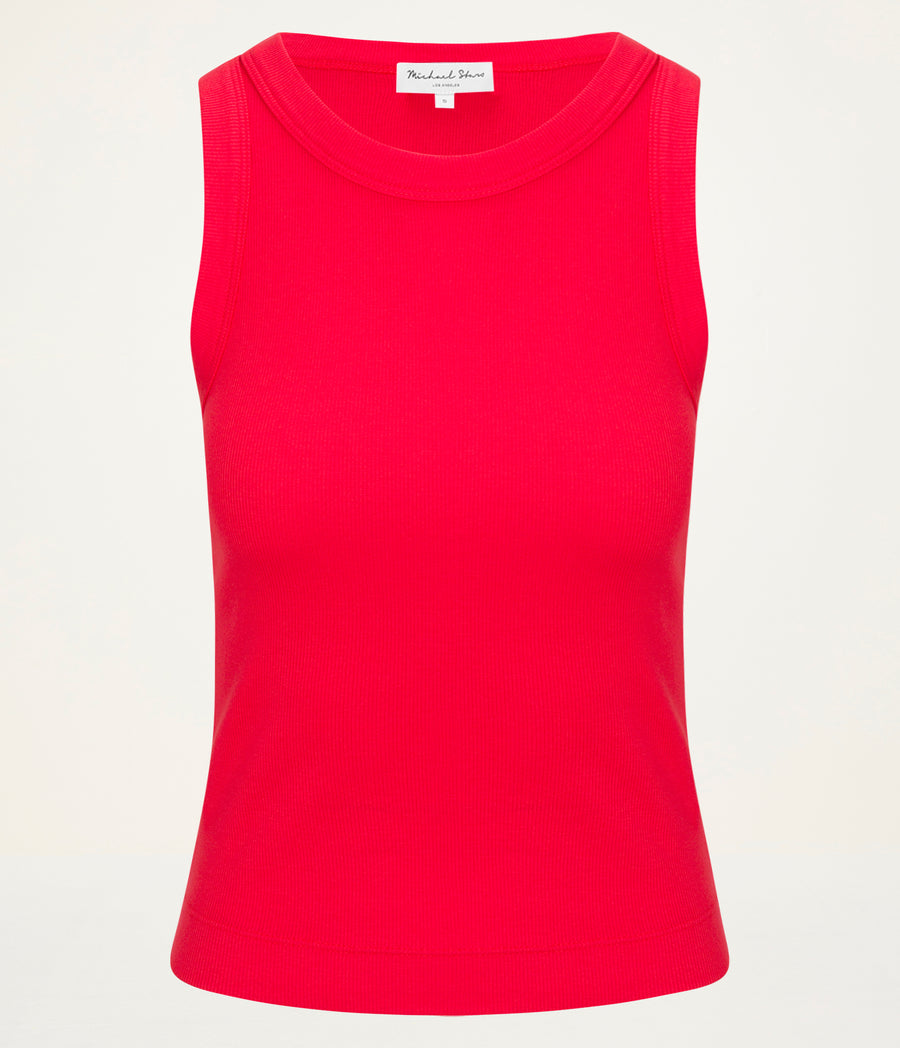 Gina Ribbed Crop Tank in SAMBA RED Close up View #SAMBA