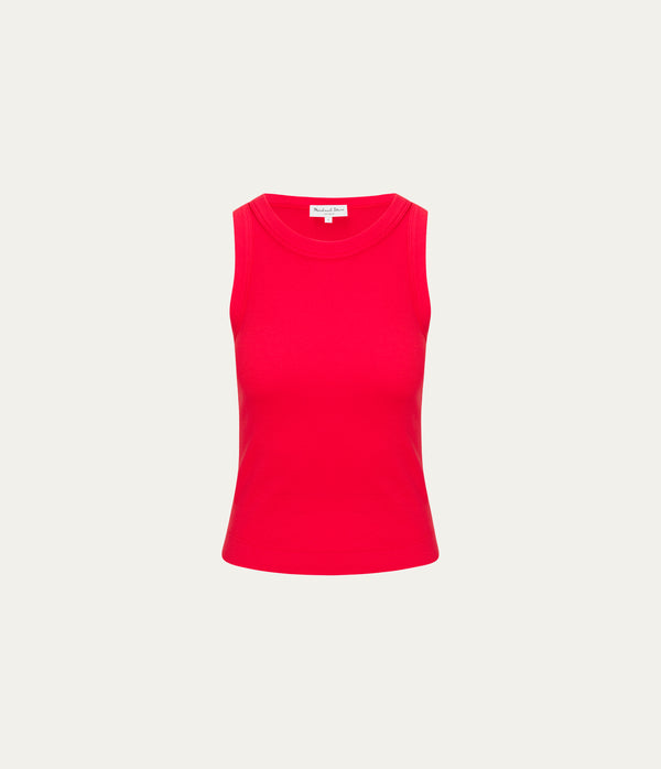 Gina Ribbed Crop Tank in SAMBA RED Close up View #SAMBA