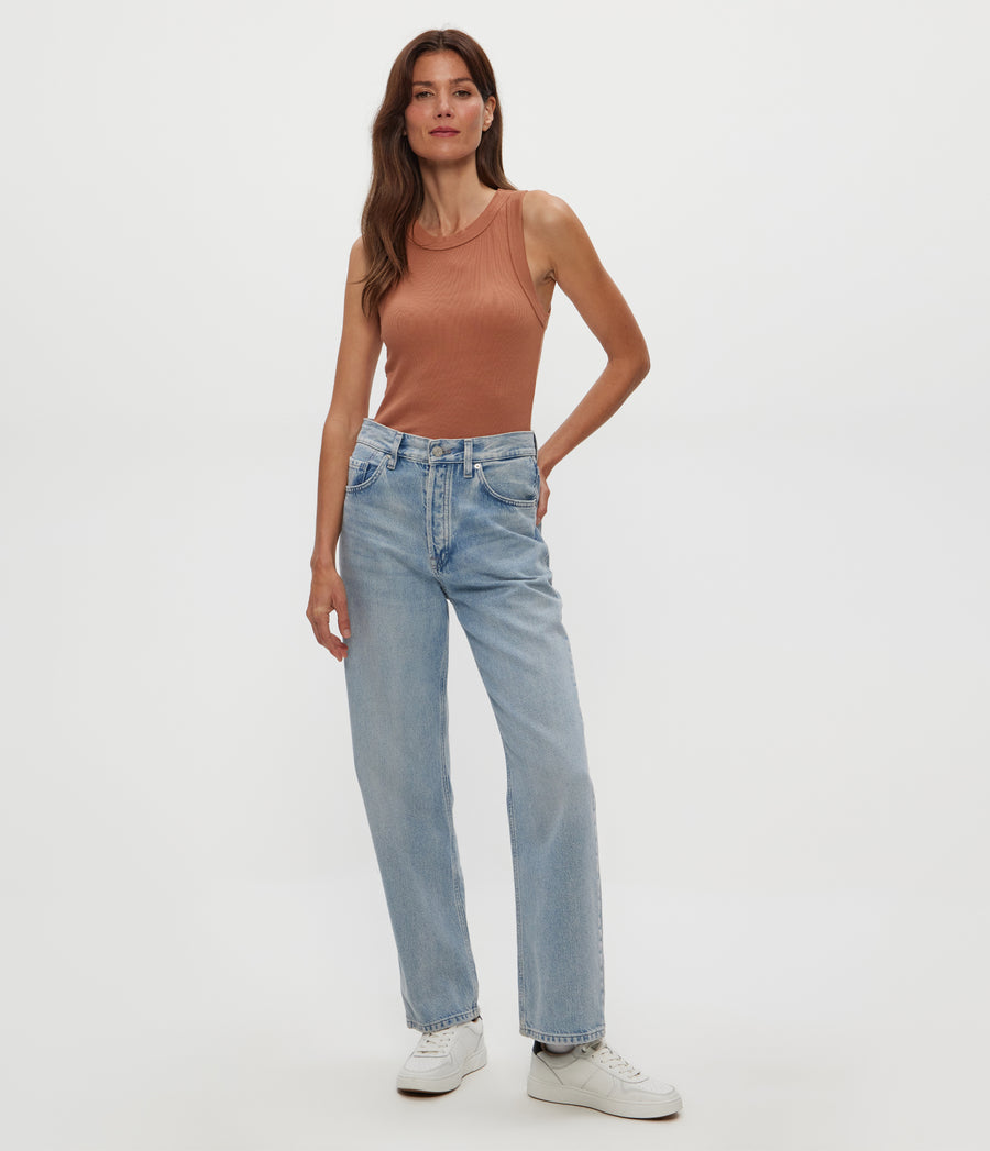 Gina Ribbed Crop Tank in TERRA Orange Full Body View #TERRA