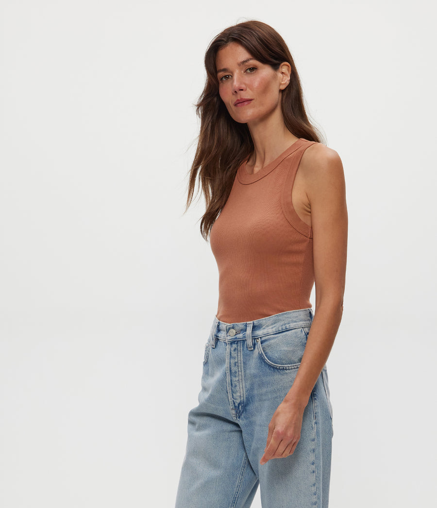Gina Ribbed Crop Tank in TERRA Orange Side View #TERRA