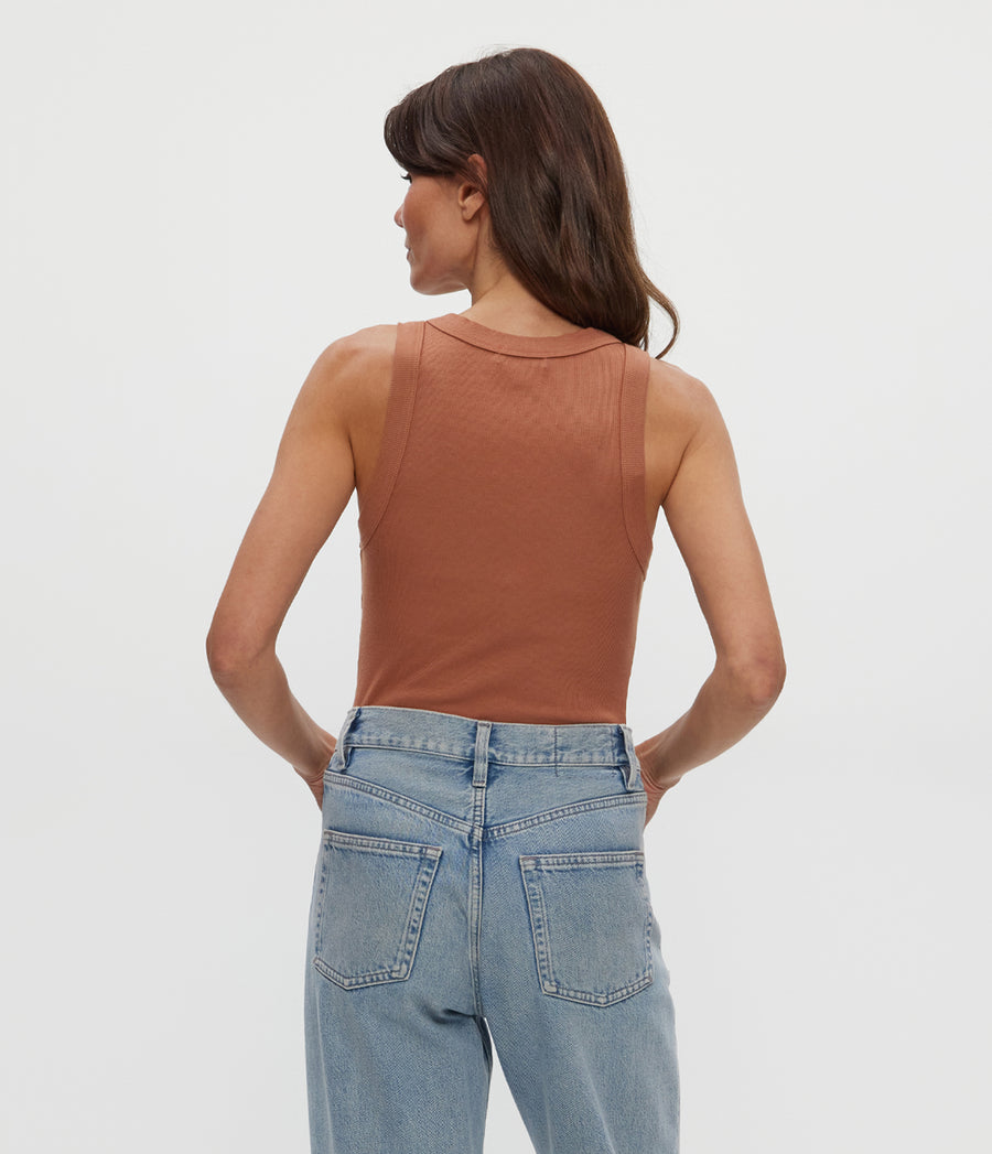 Gina Ribbed Crop Tank in TERRA Orange Back View #TERRA