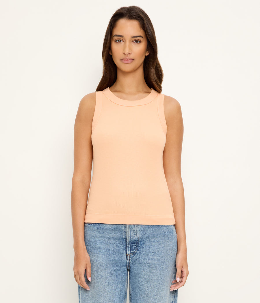 Gina Ribbed Crop Tank in Tangerine Orange Full Body View #TANGERINE