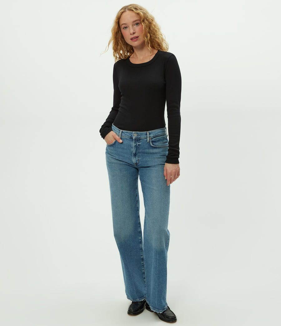 Zola Ribbed Tee in Black Full Body View #BLACK