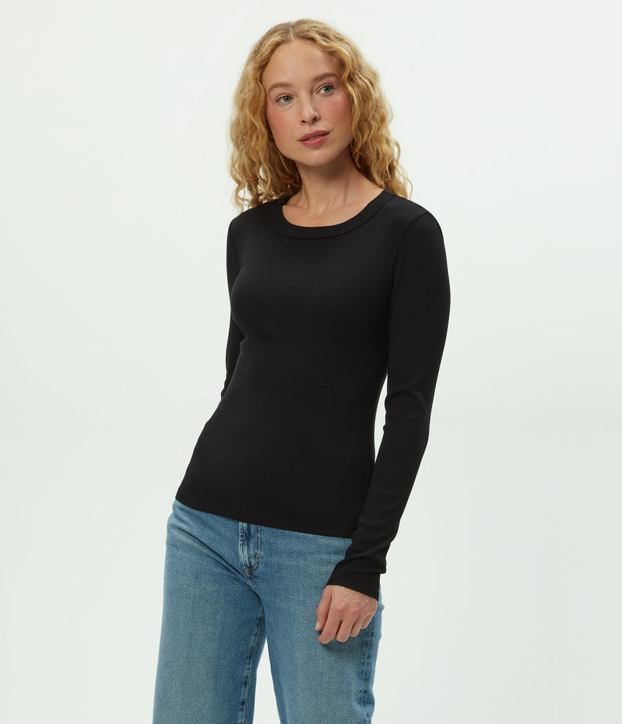 Zola Ribbed Tee in Black Back View  #BLACK