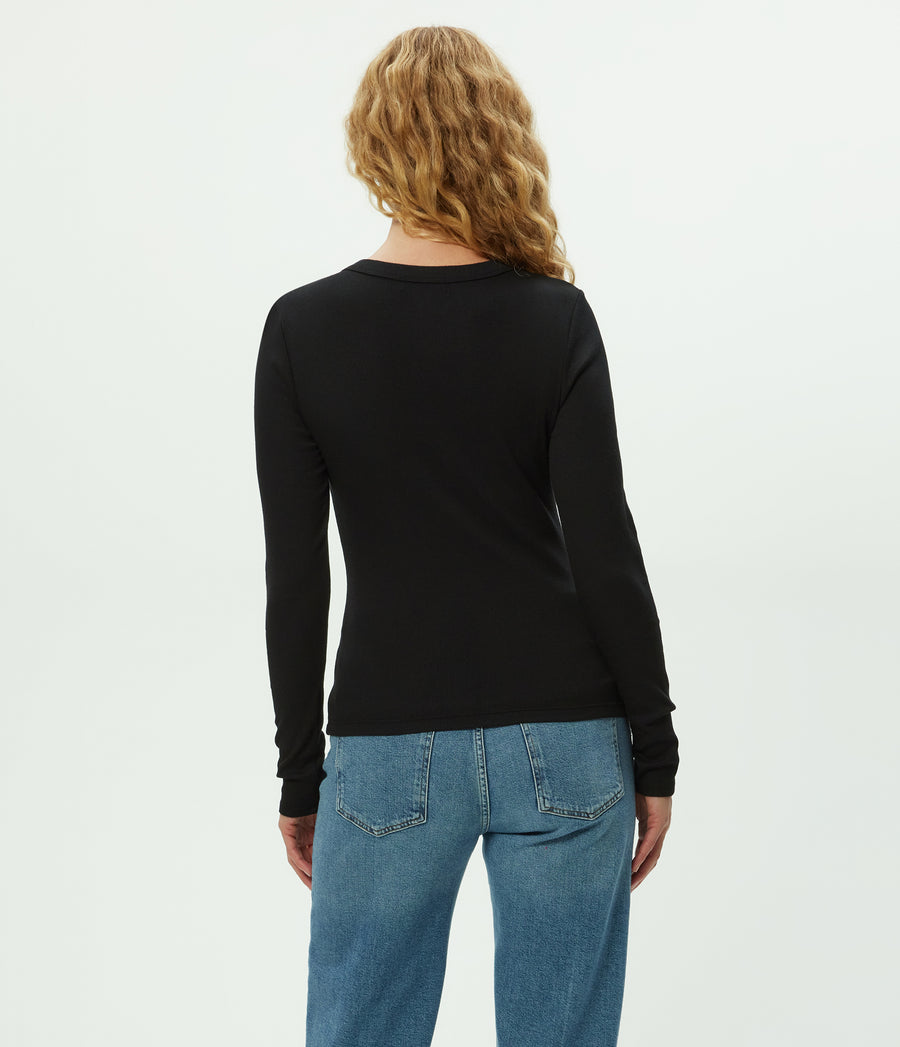 Zola Ribbed Tee in Black Side View #BLACK