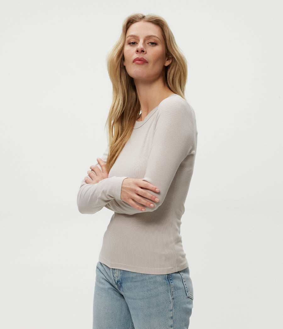 Zola Ribbed Tee in Cement  Side View #CEMENT