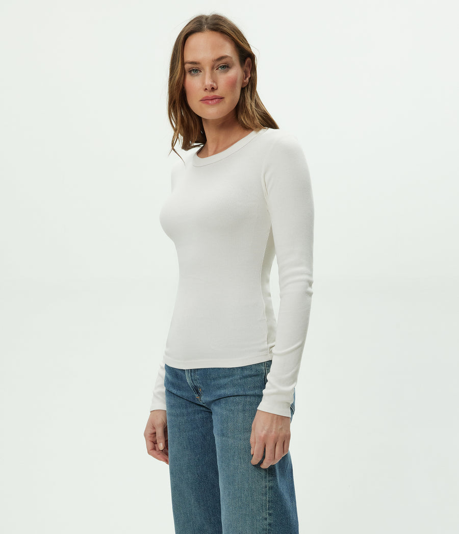 Zola Ribbed Tee in Chalk White Side View #CHALK