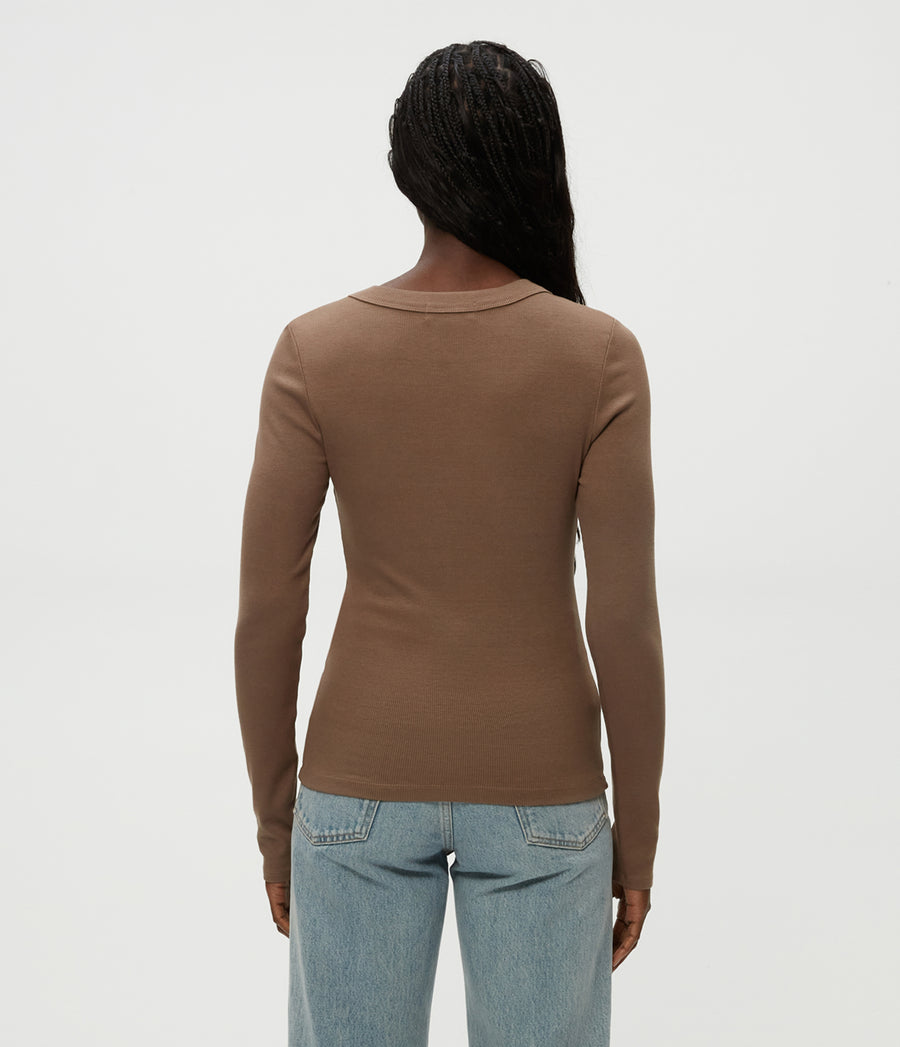 Zola Ribbed Tee in Cobblestone Brown Back View #COBBLESTONE