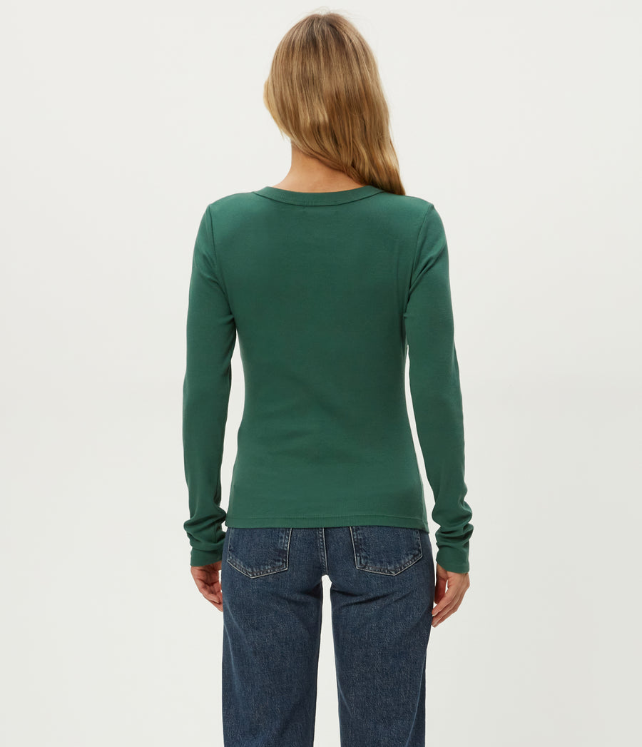 Zola Ribbed Tee in Emerald GREEN Back View #EMERALD
