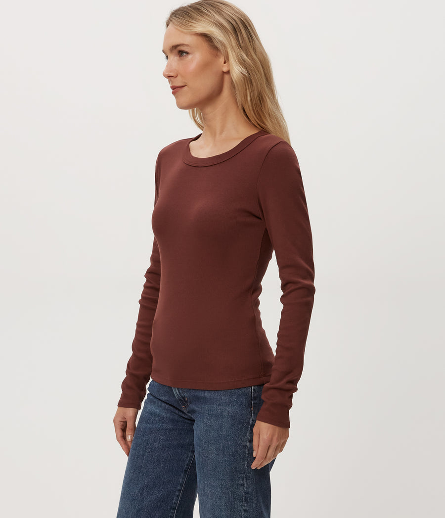 Zola Ribbed Tee in ESPRESSO Brown Side View #ESPRESSO