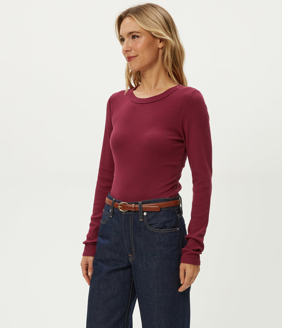 Zola Ribbed Tee in Garnet Red Side View #GARNET