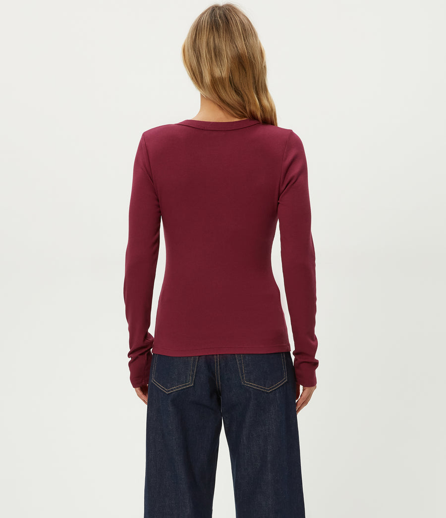 Zola Ribbed Tee in Garnet Red Back View #GARNET
