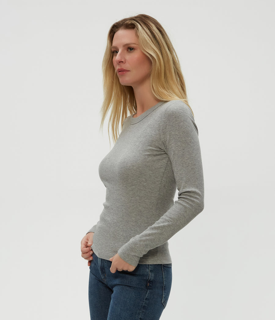 Zola Ribbed Tee in Heather Grey Grey Side View #HEATHER GREY