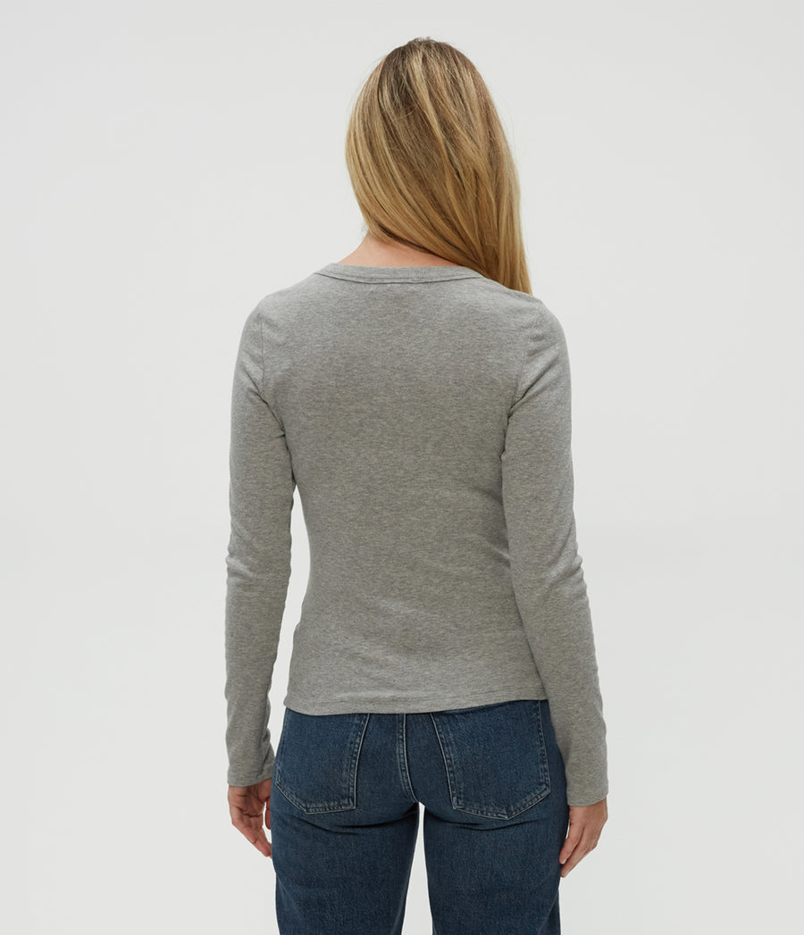 Zola Ribbed Tee in Heather Grey Grey Back View #HEATHER GREY