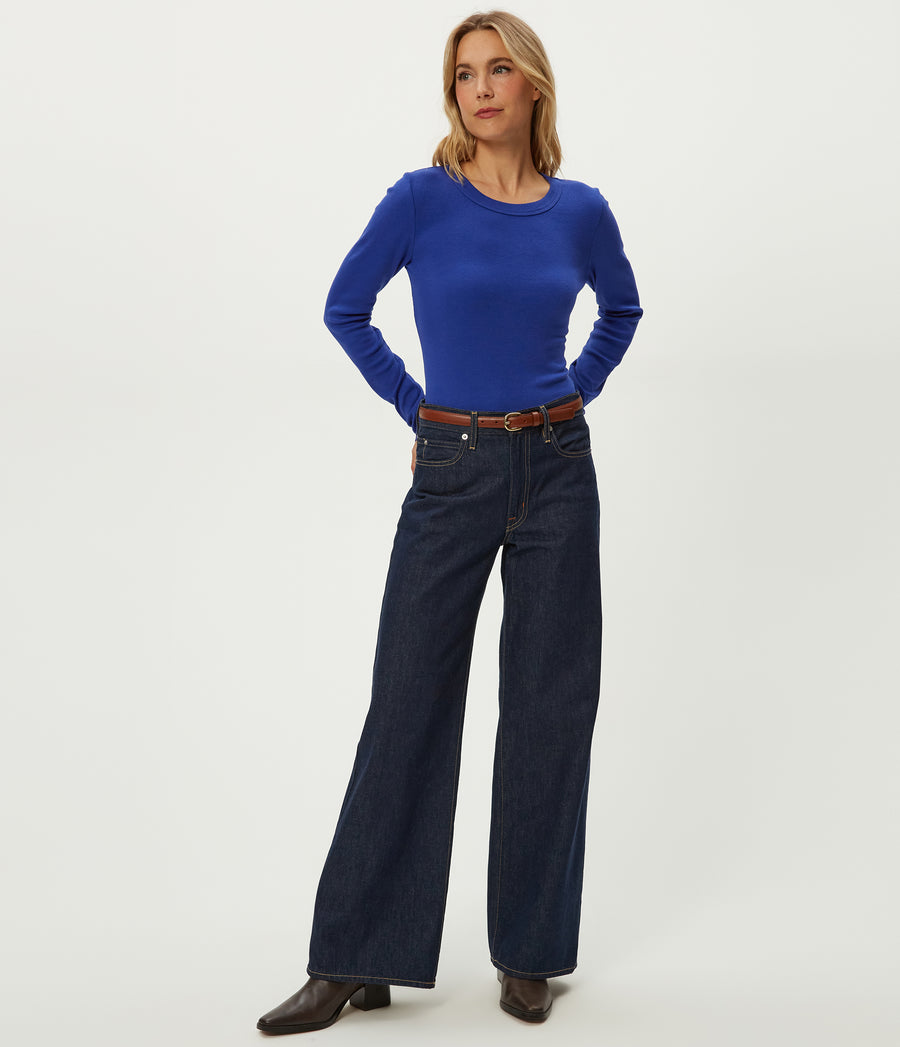 Zola Ribbed Tee in Lapis Blue Full Body View #LAPIS