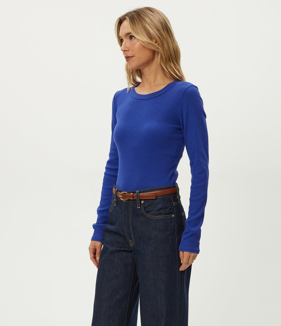 Zola Ribbed Tee in Lapis Blue Side View #LAPIS