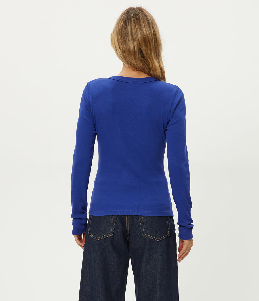 Zola Ribbed Tee in Lapis Blue Back View #LAPIS