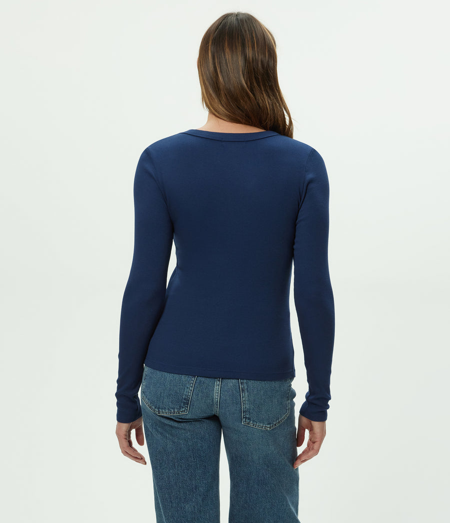 Zola Ribbed Tee in Nocturnal Blue Side View #NOCTURNAL