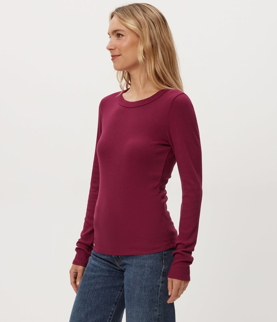 Zola Ribbed Tee in RUBY RED Combo Side View #RUBY