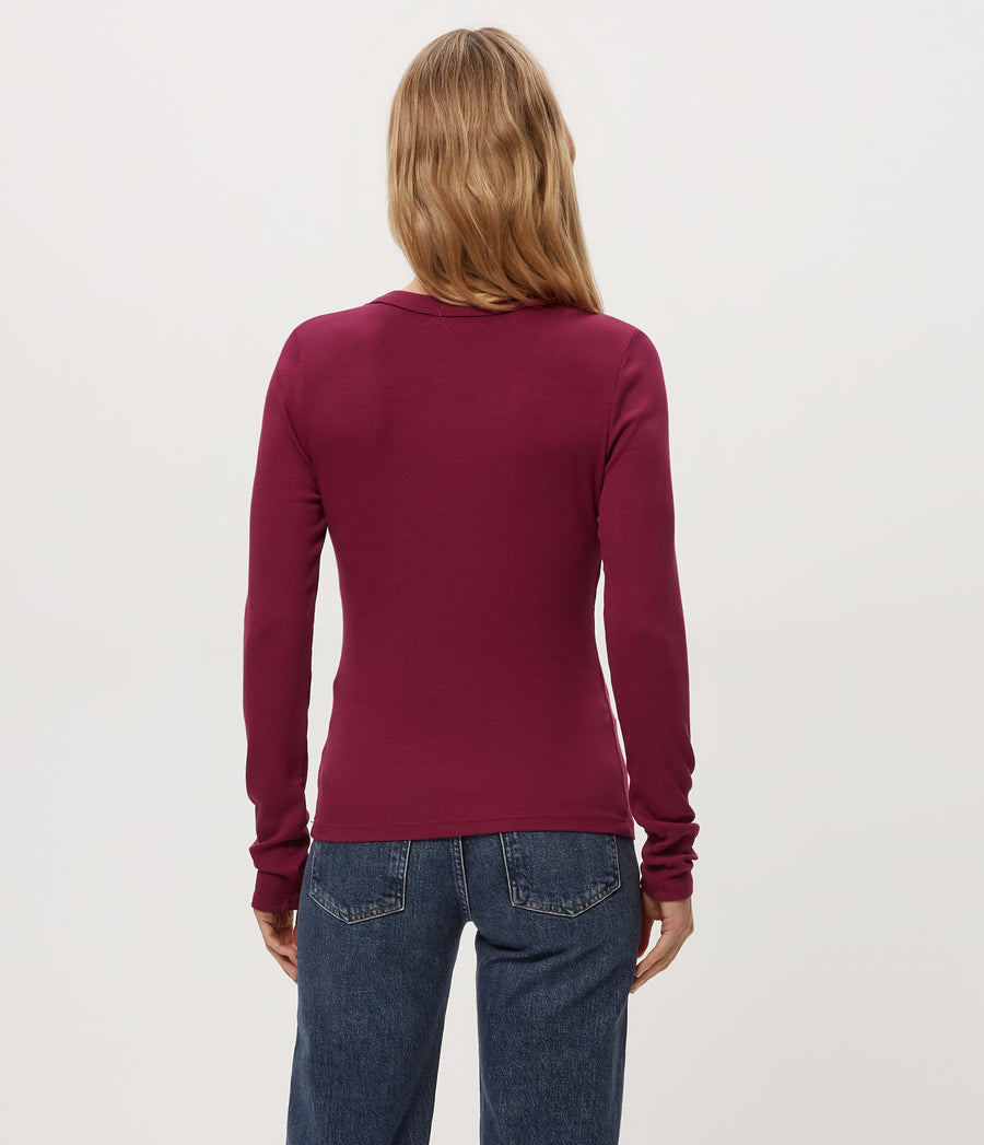 Zola Ribbed Tee in RUBY RED Combo Back View #RUBY