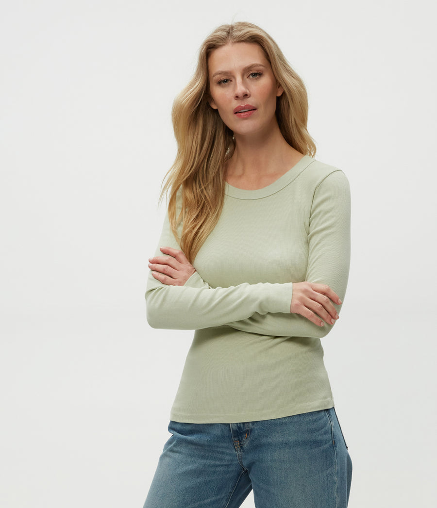 Zola Ribbed Tee in Seacrest Green Side View #SEACREST