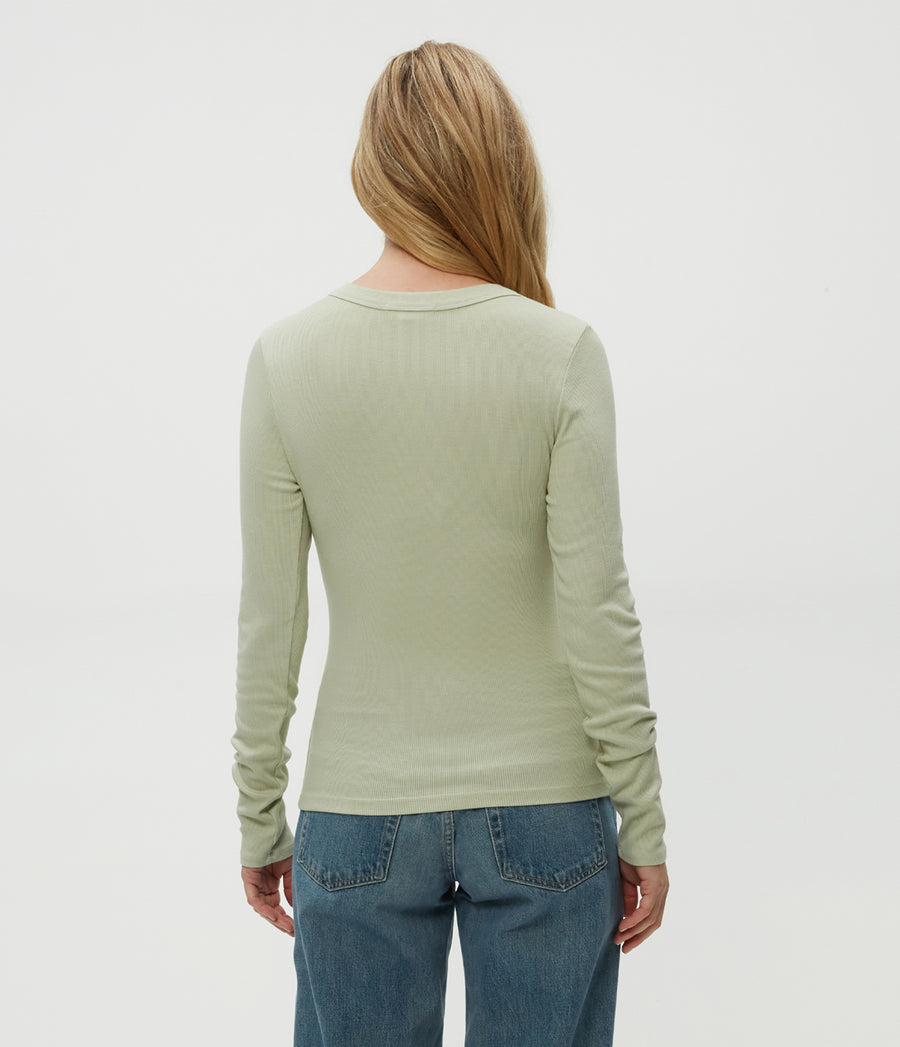 Zola Ribbed Tee in Seacrest Green Back View #SEACREST