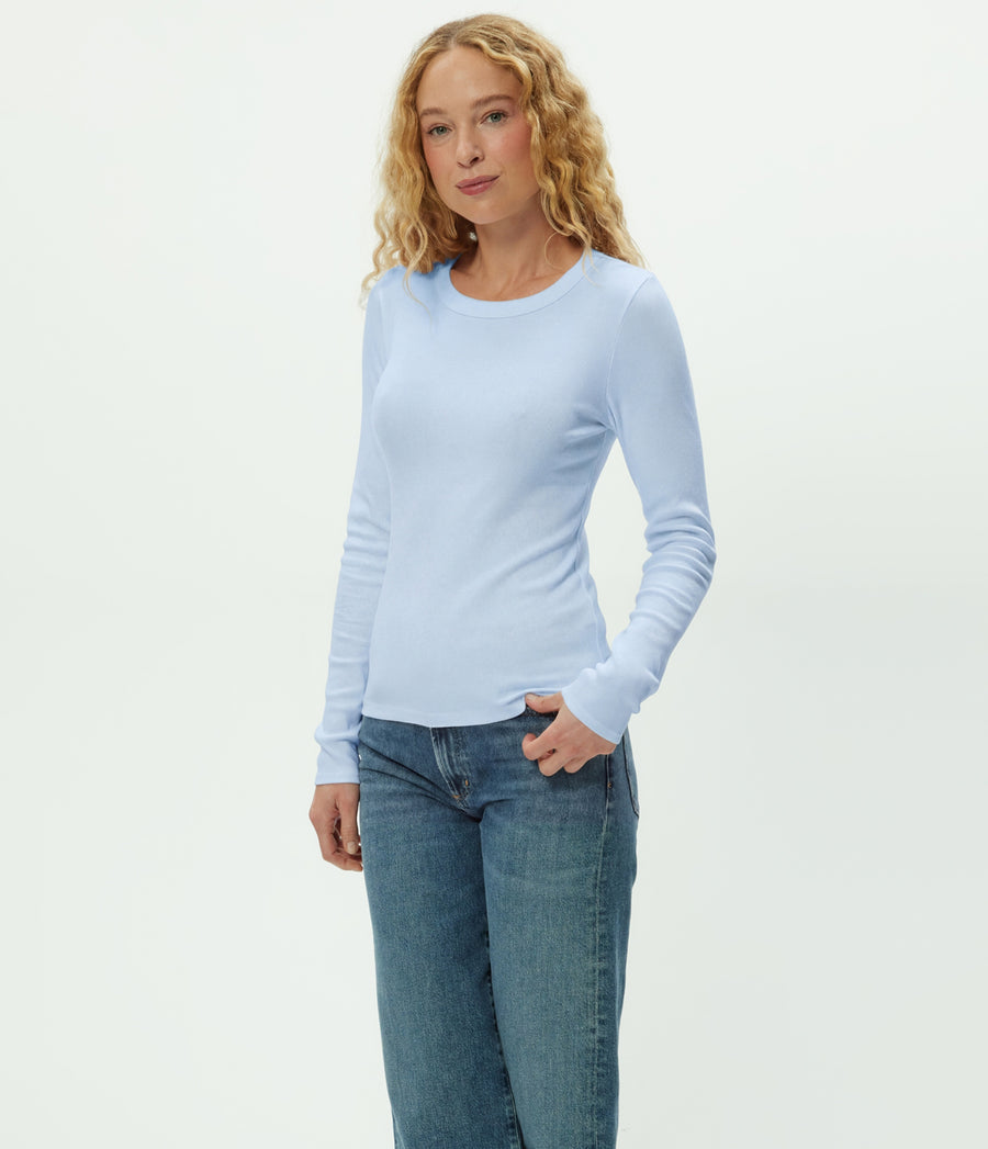 Zola Ribbed Tee in SPLASH Blue  Back View #SPLASH