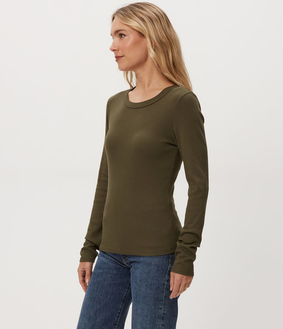 Zola Ribbed Tee in TOPIARY GREEN Side View #TOPIARY