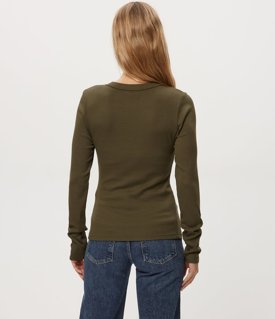 Zola Ribbed Tee in TOPIARY GREEN Back View #TOPIARY