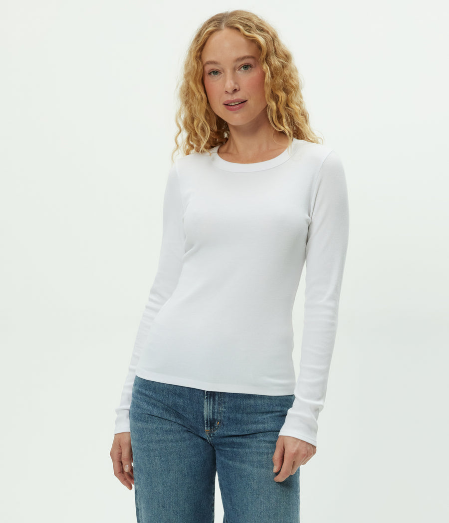 Zola Ribbed Tee in White Full Body View #WHITE