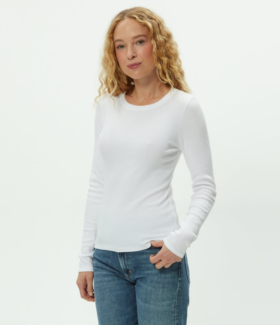 Zola Ribbed Tee in White Full Body View #WHITE