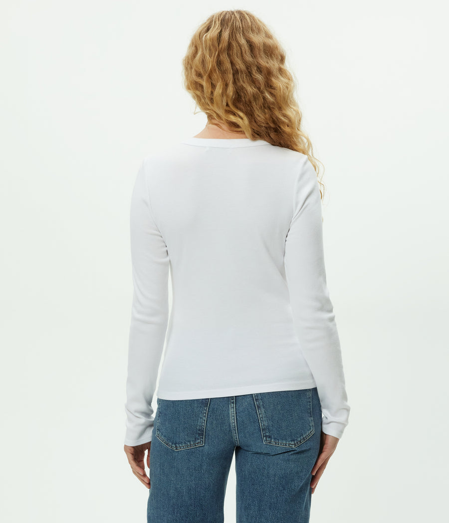 Zola Ribbed Tee in White Back View  #WHITE
