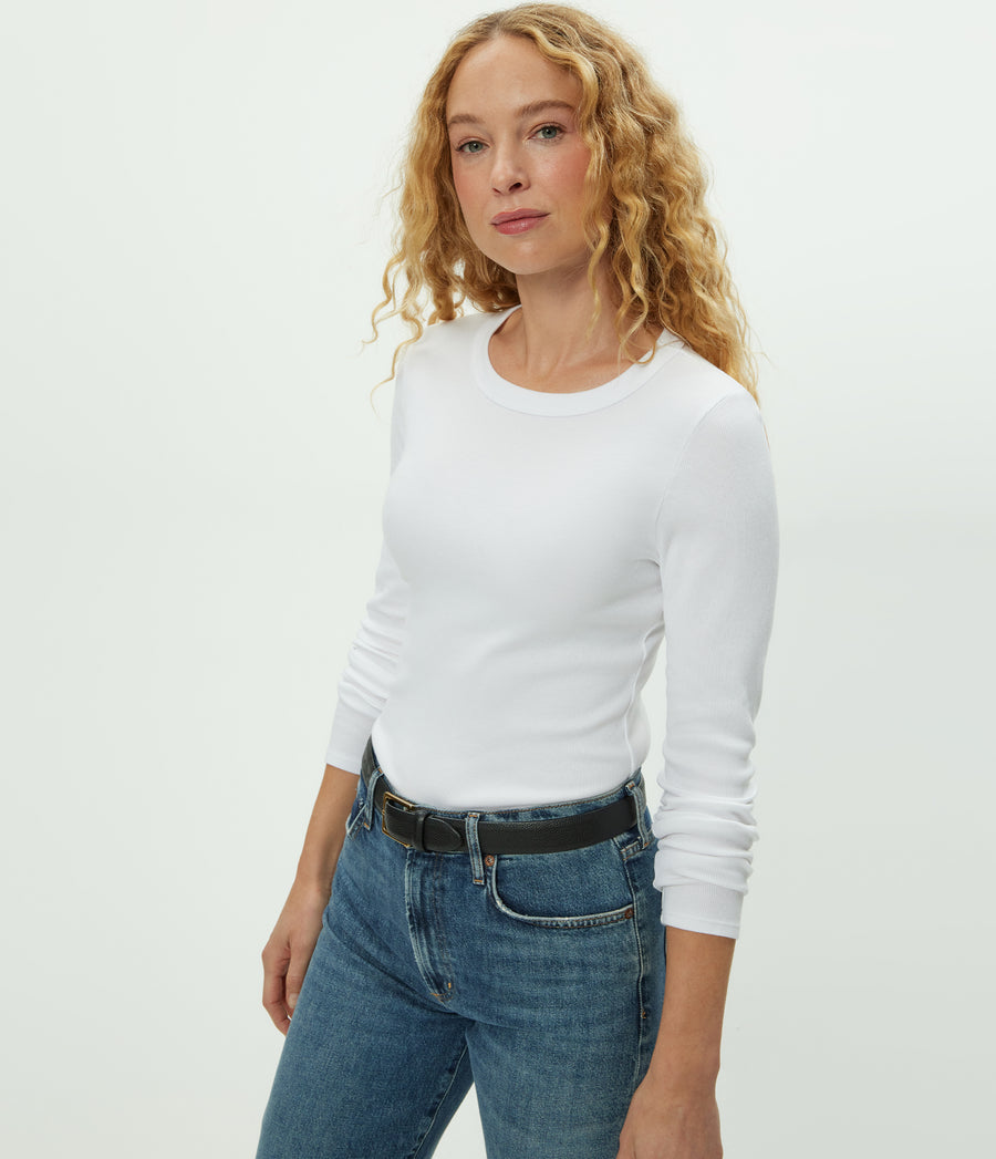 Zola Ribbed Tee in White Side View #WHITE