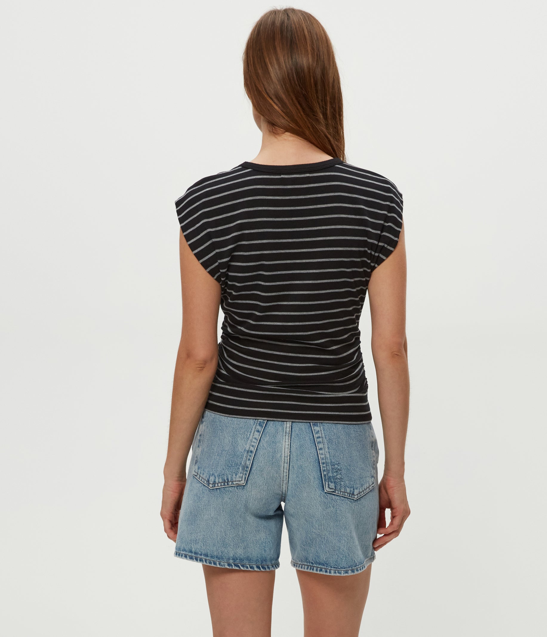 Joni Striped Power Shoulder Tee