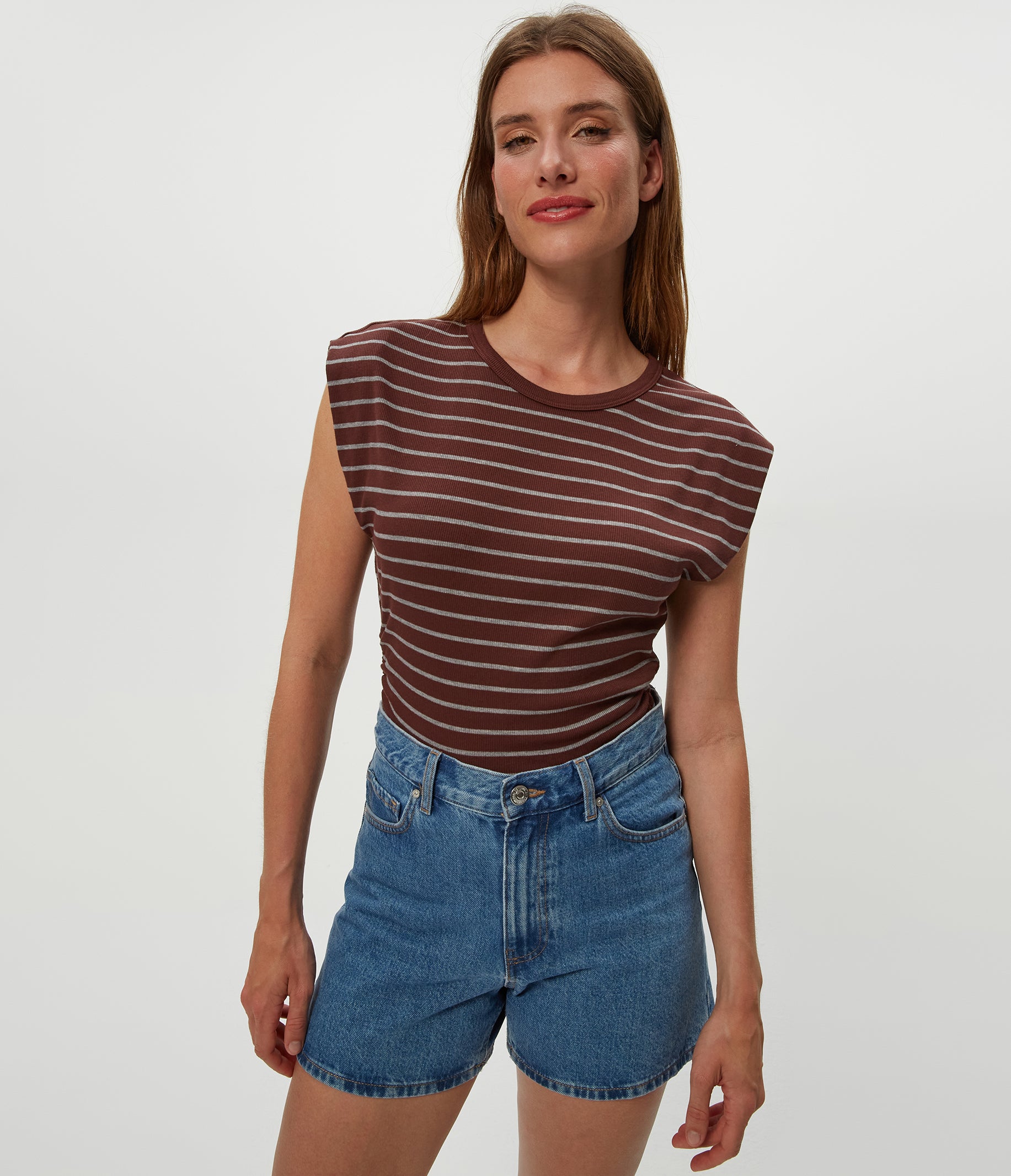 Joni Striped Power Shoulder Tee