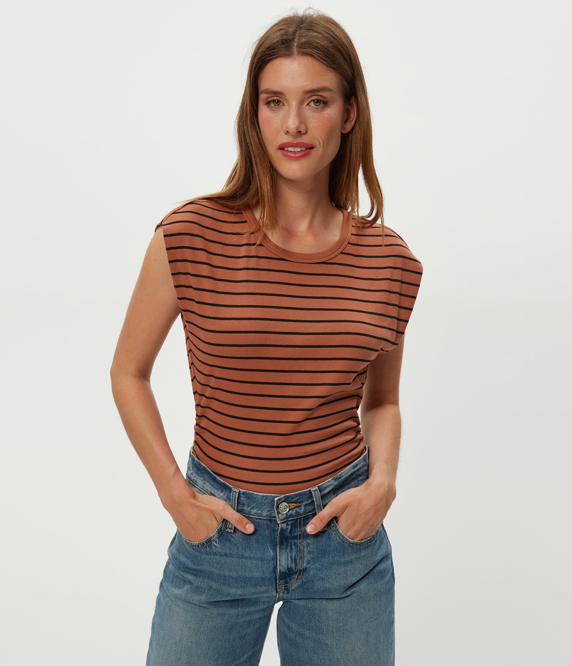 Joni Striped Power Shoulder Tee