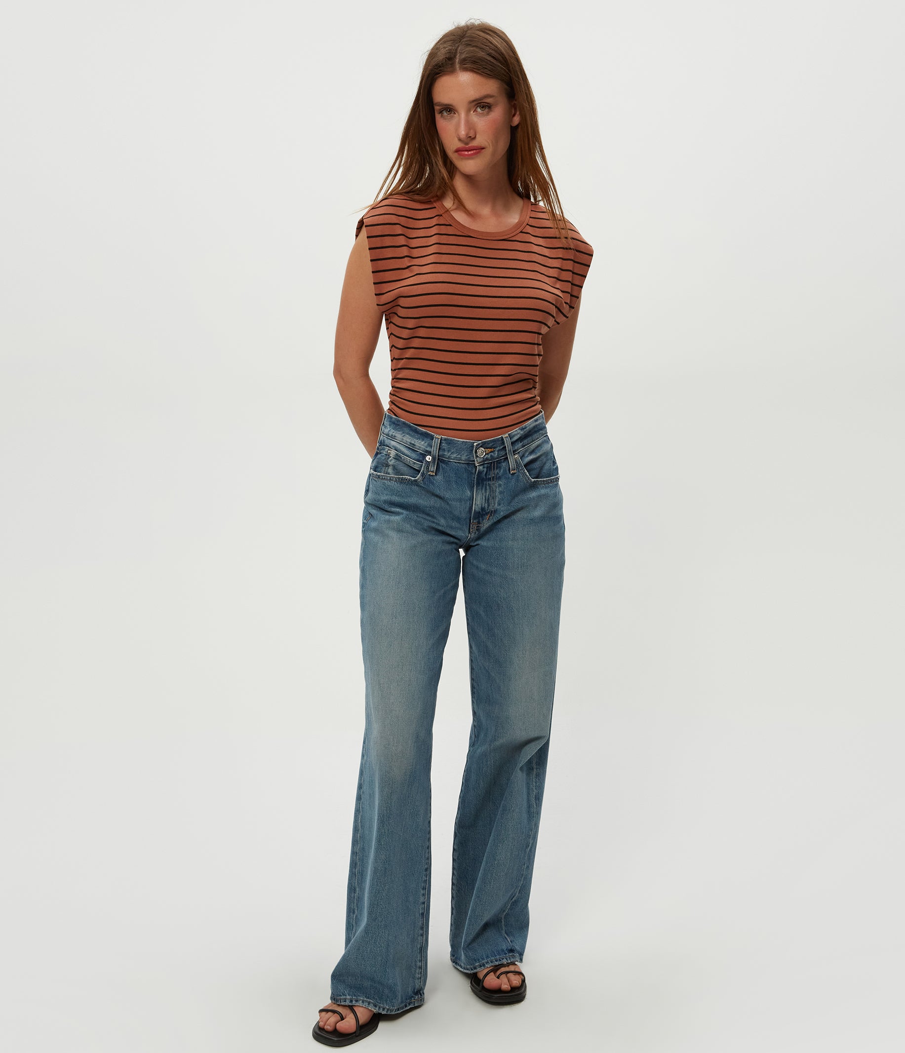 Joni Striped Power Shoulder Tee