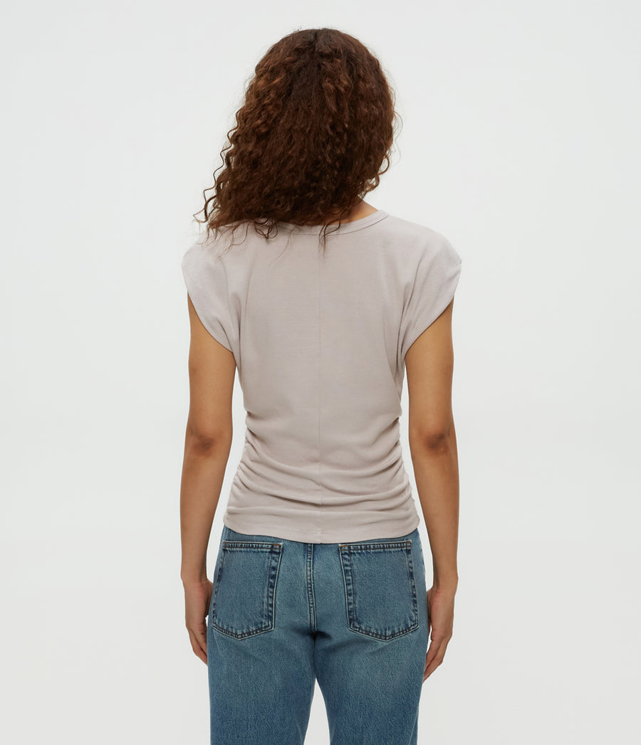 Joni Power Shoulder Tee in Cement  Back View #CEMENT