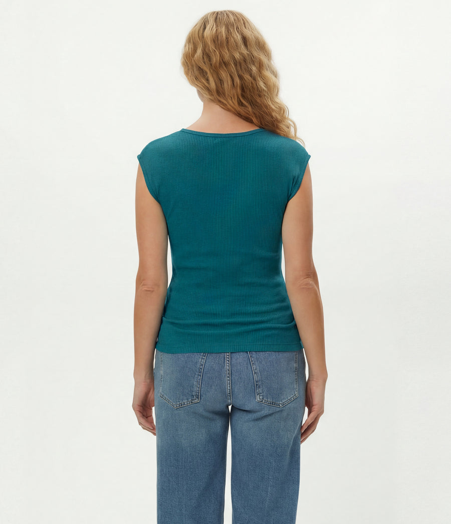 Joni Power Shoulder Tee in GLAZE Blue Back View #GLAZE