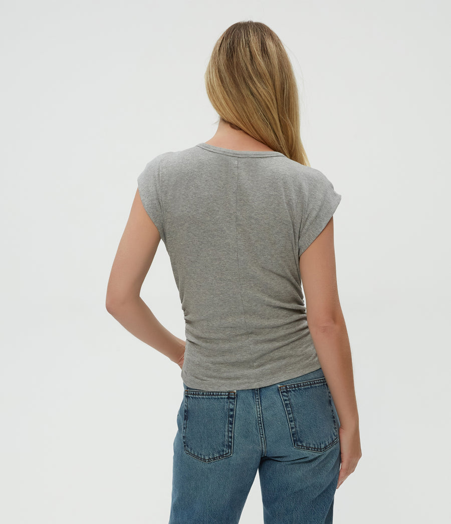 Joni Power Shoulder Tee in Heather Grey Grey Back View #HEATHER GREY