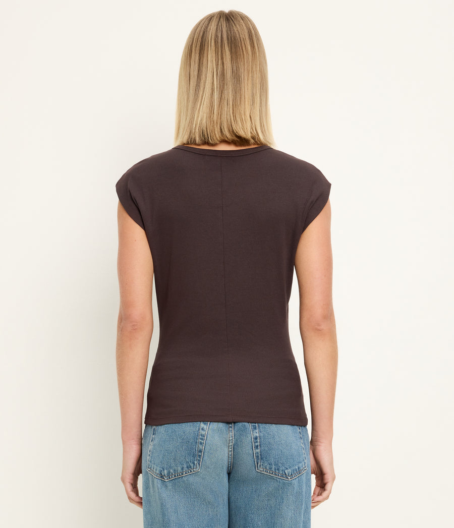 Joni Power Shoulder Tee in Java Brown Back View #JAVA