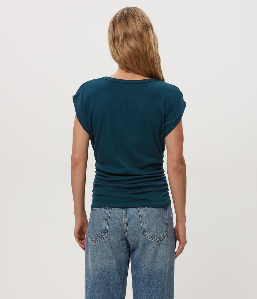 Joni Power Shoulder Tee in RAINFOREST BLUE Combo Back View #RAINFOREST