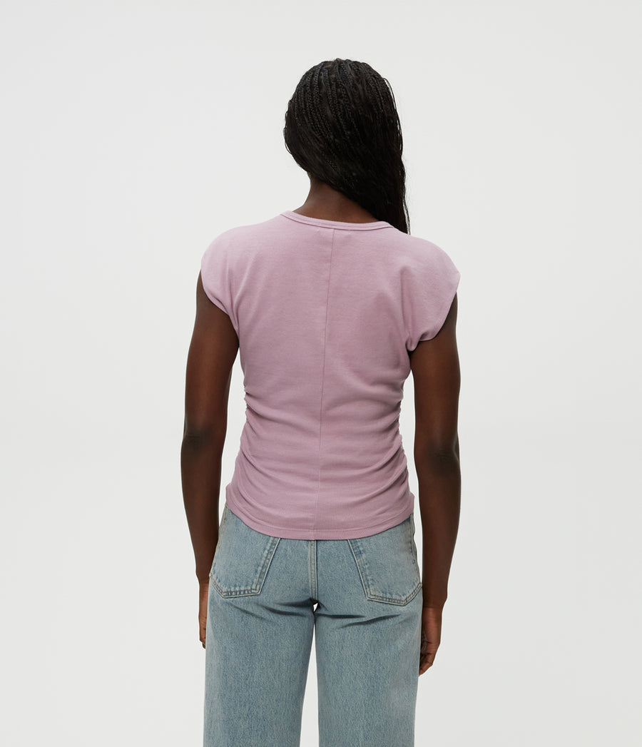 Joni Power Shoulder Tee in Sachet Pink Back View #SACHET
