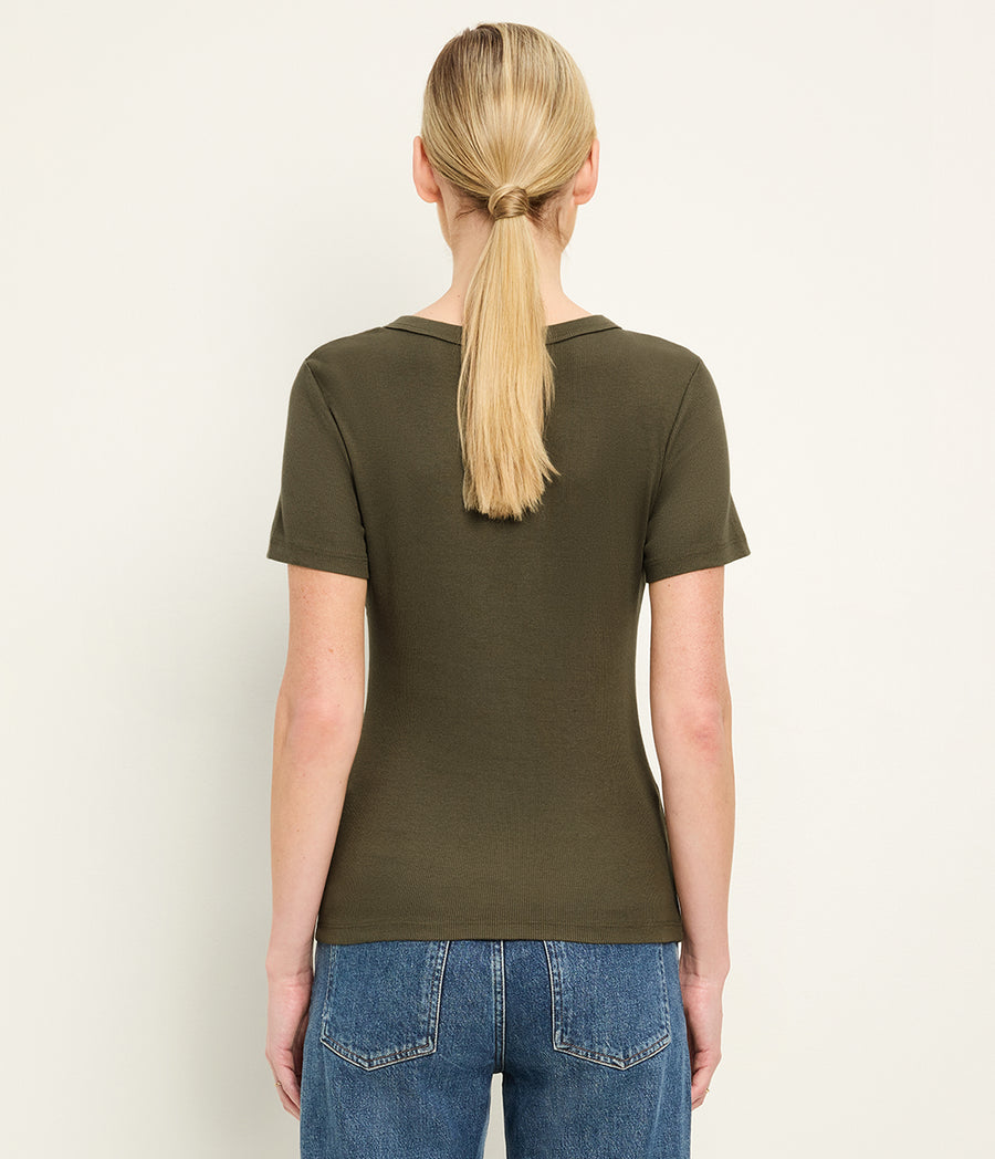 Rico Crewneck Tee in CAPER Green Back View #CAPER
