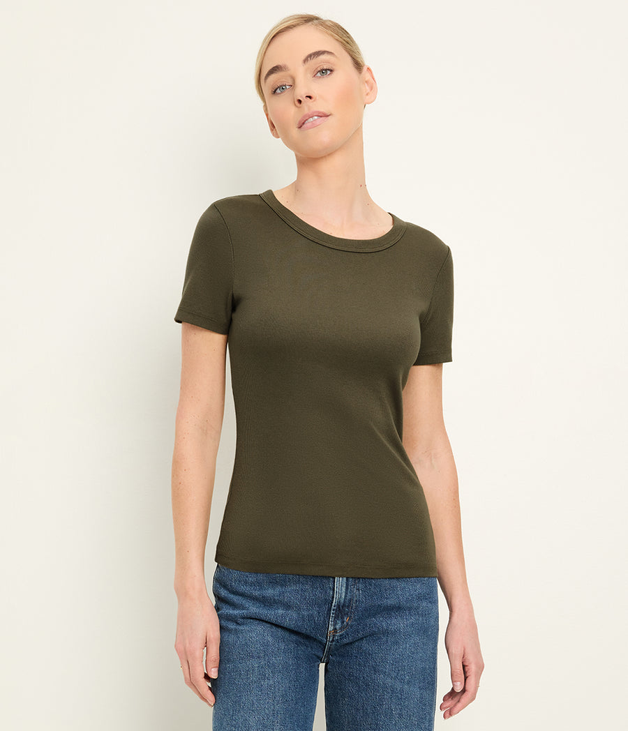 Rico Crewneck Tee in CAPER  Green Side View #CAPER