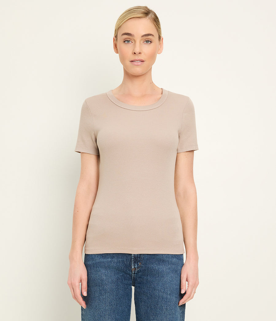 Rico Crewneck Tee in  MACADAMIA Beige Full Body View #MACADAMIA
