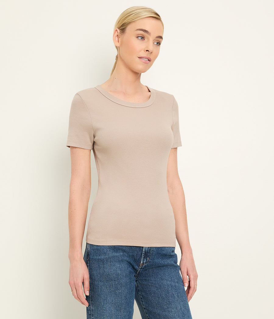 Rico Crewneck Tee in  MACADAMIA Beige Side View #MACADAMIA