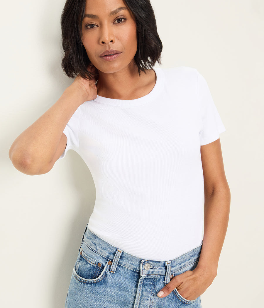 Rico Crewneck Tee in White Close up View #WHITE