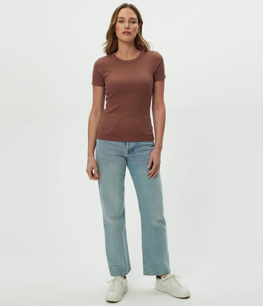 Rico Crewneck Tee in BARK BROWN Full Body View #BARK
