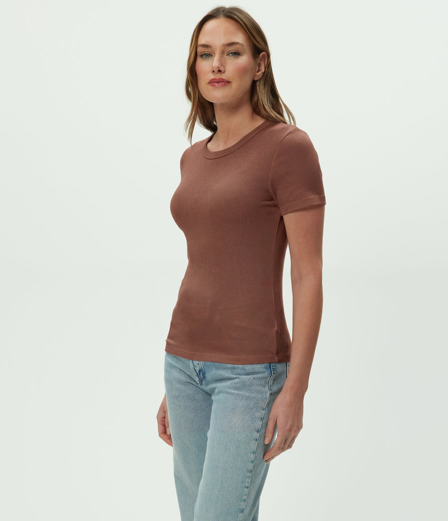 Rico Crewneck Tee in Bark Brown Side View #BARK